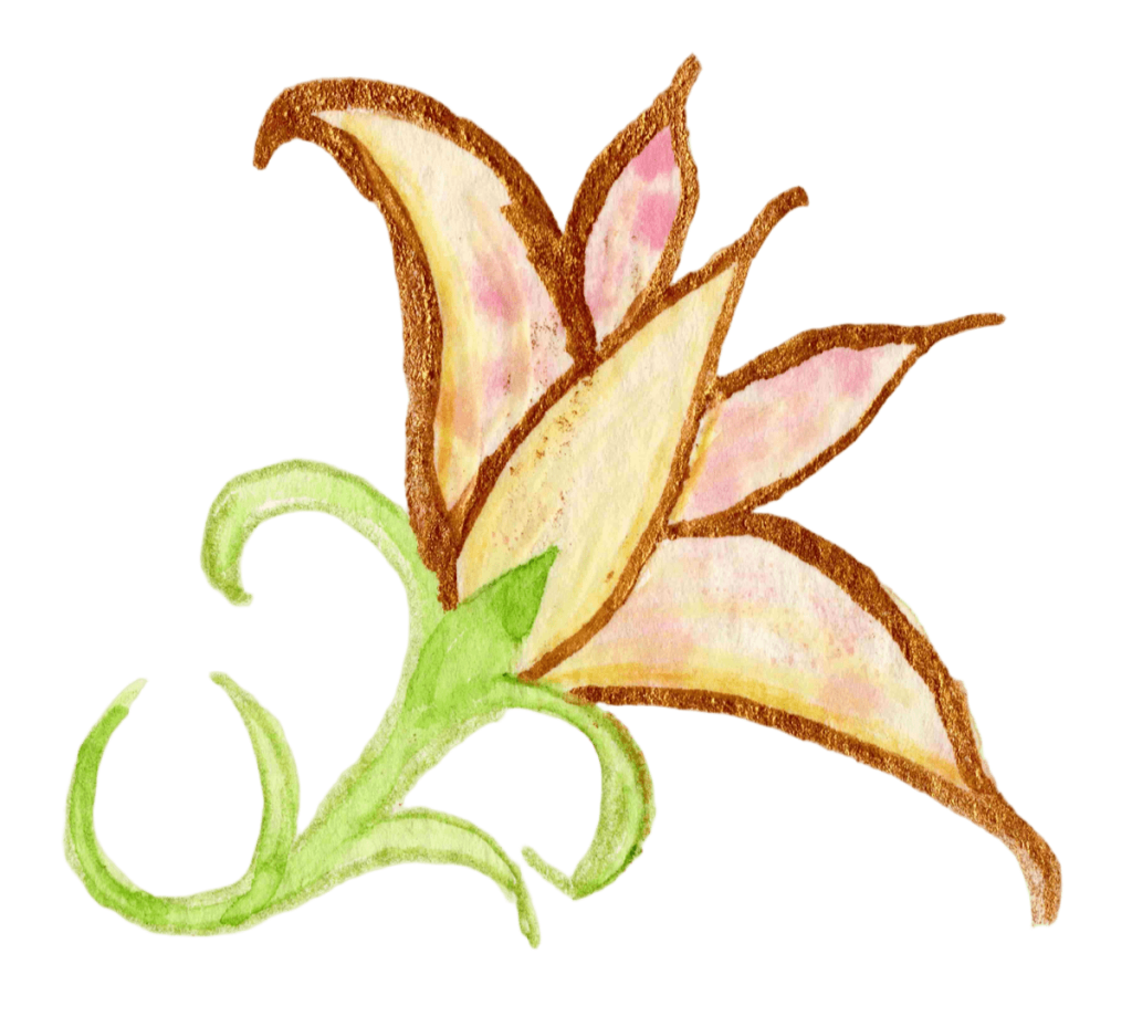 Aquarellmalerei einer stilisierten Blüte mit Goldakzenten
