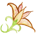 Aquarellmalerei einer stilisierten Blüte mit Goldakzenten